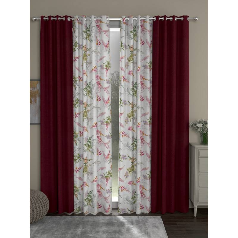 Rosara Home Maroon Regular Long Door Curtains (Pack of 4) (9 x 4 Feet)