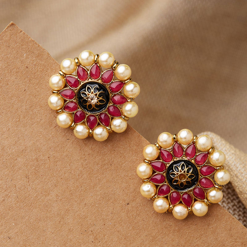 Pink stone earrings gold hotsell