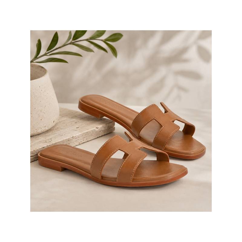 MIORAH Diana Women Tan Leather French Flats (UK 4)