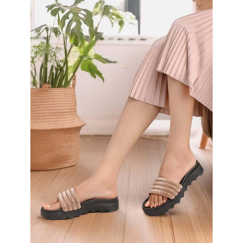 ELLE Women Embellished Platform Sandals-Rose Gold (EURO 36)