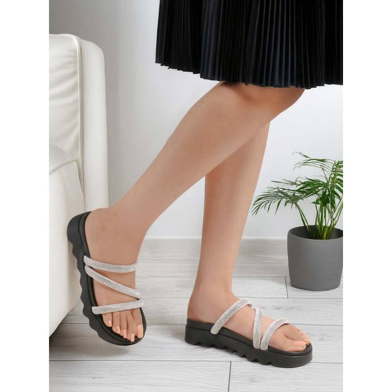 ELLE Women Sparkling Triple-Strap Sandals-Silver (EURO 36)