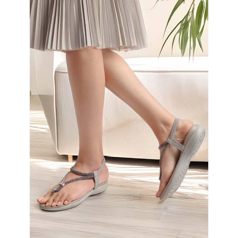 ELLE Women Two-Tone Thong Sandals-Grey (EURO 36)