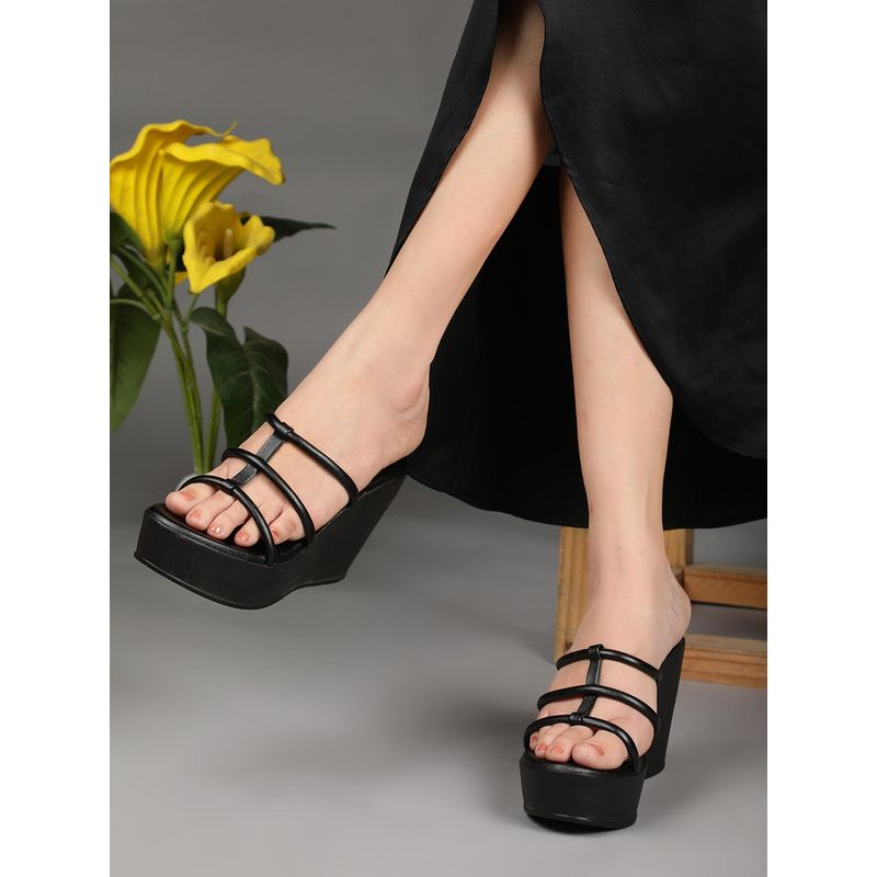 ELLE Women Classic Wedges Heels-Black (EURO 36)