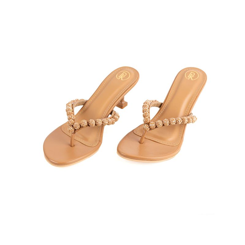 PREET KAUR Tan Burano V Strap Spool Heels (EURO 36)