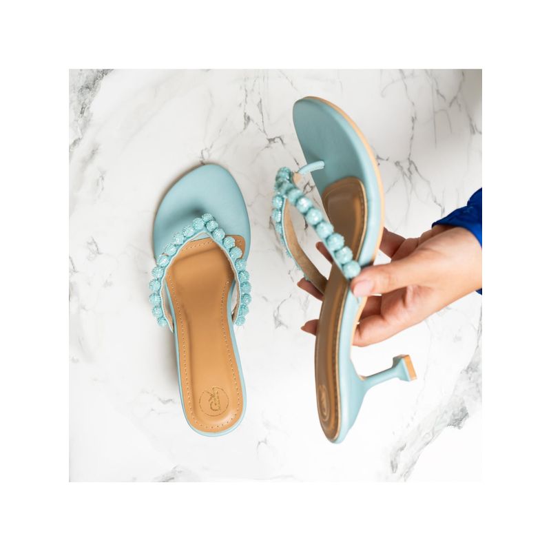 PREET KAUR Ice Blue Burano V Strap Spool Heels (EURO 36)