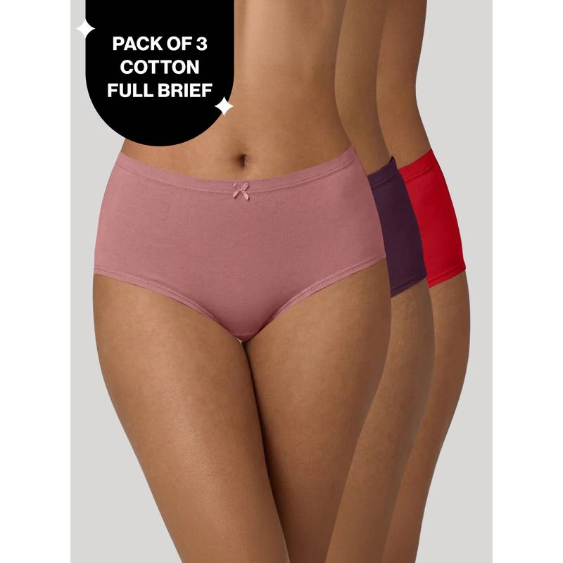 High Rise Cotton Full Brief Panty with Inner Elastic-NYP104 PO3 W Rose Eggplant C Rose (L)
