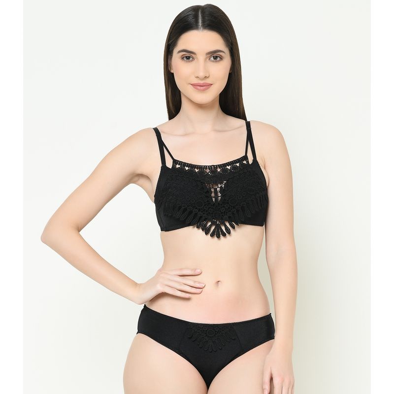 Da Intimo Lace Overlay Bralette Lingerie Set - Black (34C)
