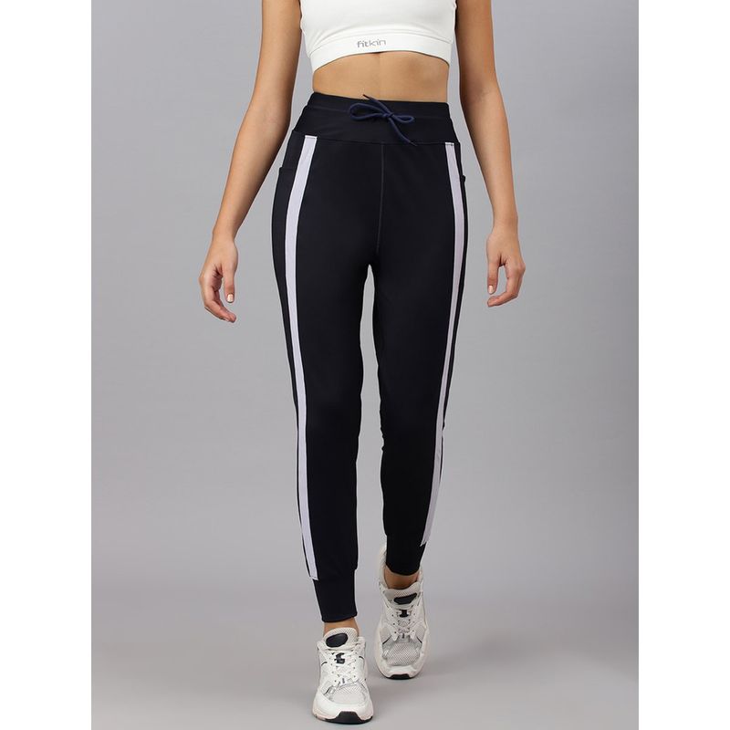 Fitkin Women Black Side Stripes Joggers (S)