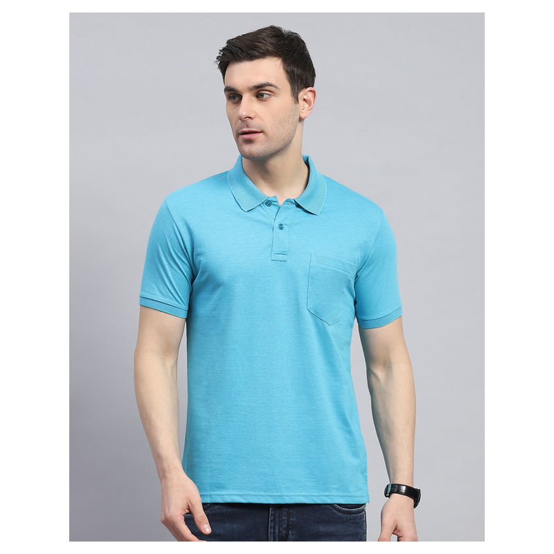 Monte Carlo Mens Blue Solid Half Sleeve Casual Polo T-Shirt (XL)
