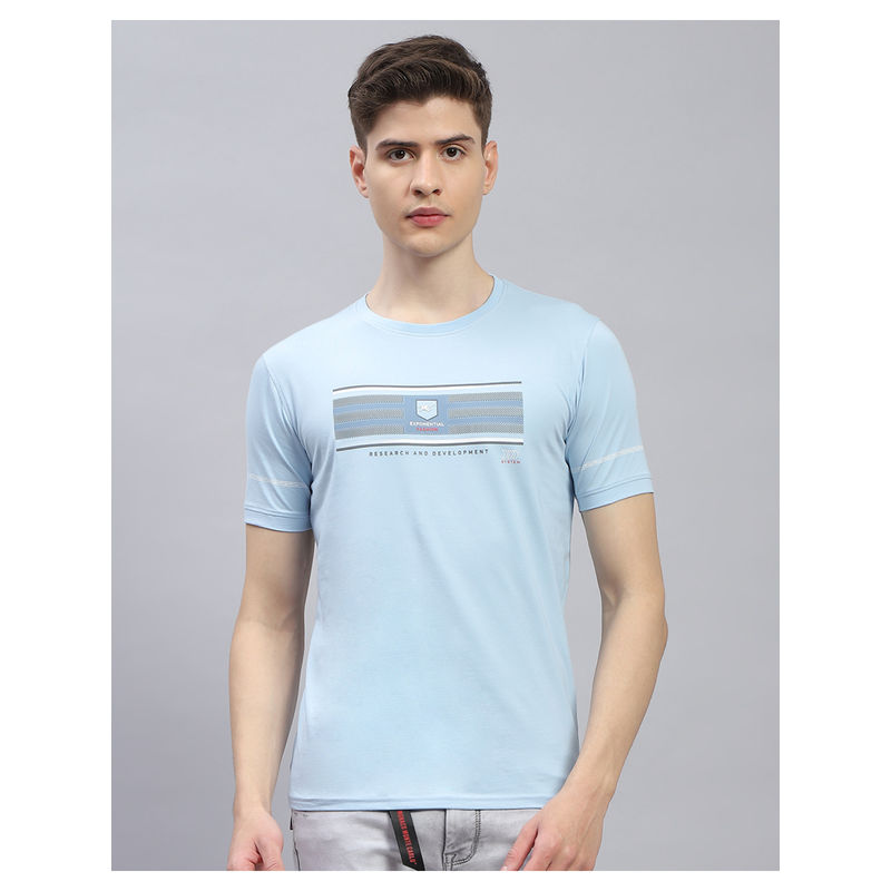 Monte Carlo Mens Blue Printed Round Neck Half Sleeve Casual T-Shirt (L)