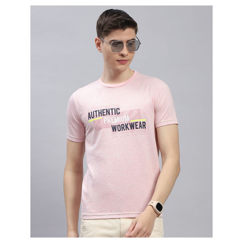 Monte Carlo Mens Pink Typography Round Neck Half Sleeve Casual T-Shirt (3XL)