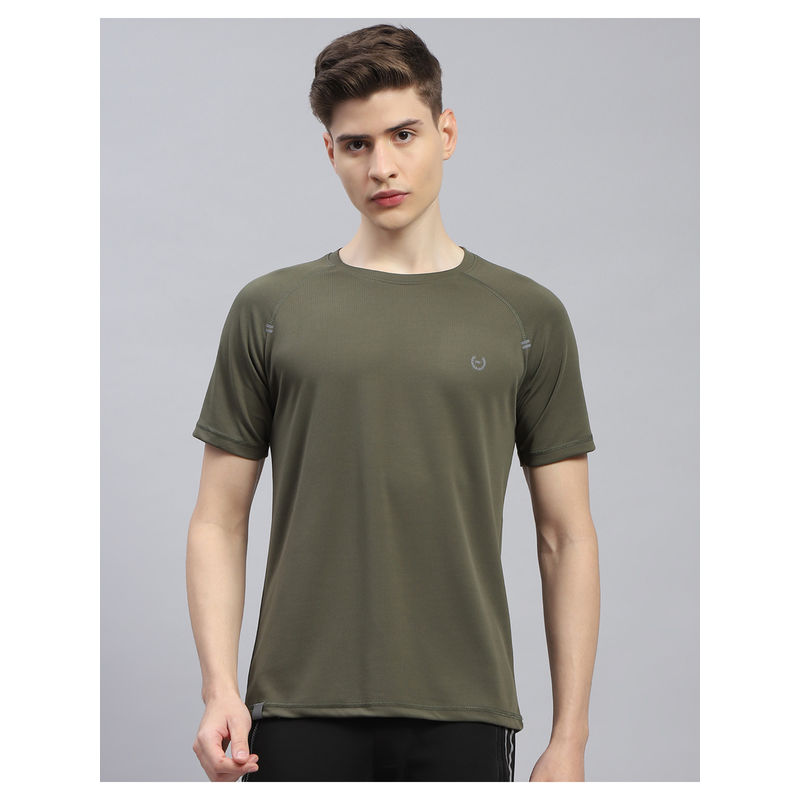 Monte Carlo Mens Olive Solid Round Neck Half Sleeve Casual T-Shirt (2XL)