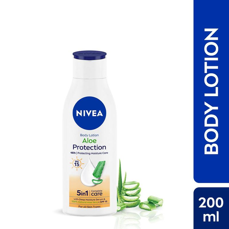 NIVEA Sunscreen lotion with SPF 15 & ALOEVERA- 5 in 1 COMPLETE CARE for 48H Moisturization