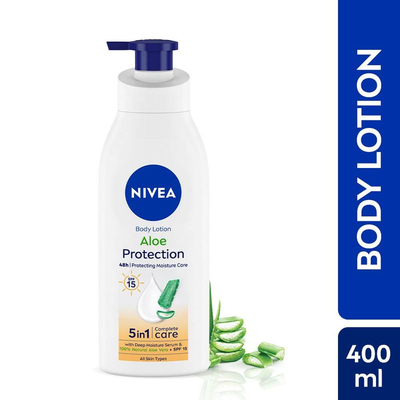 NIVEA Sunscreen lotion with SPF 15 & ALOEVERA- 5 in 1 COMPLETE CARE for 48H Moisturization