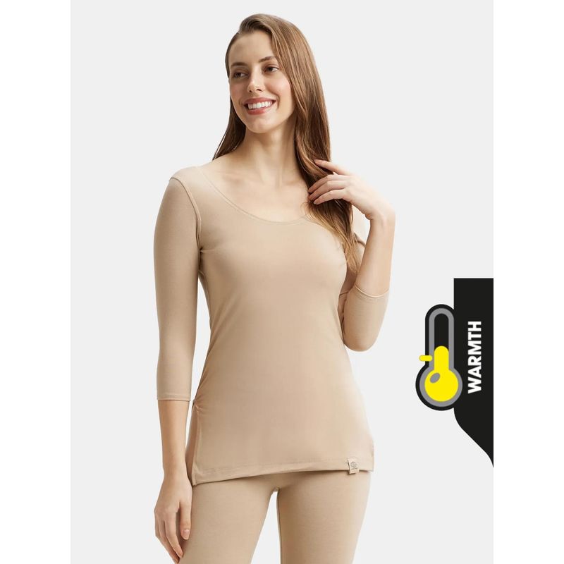 Jockey 2511 Women Soft Touch Microfiber Elastane 3/4th Sleeve Thermal Top - Skin (L)