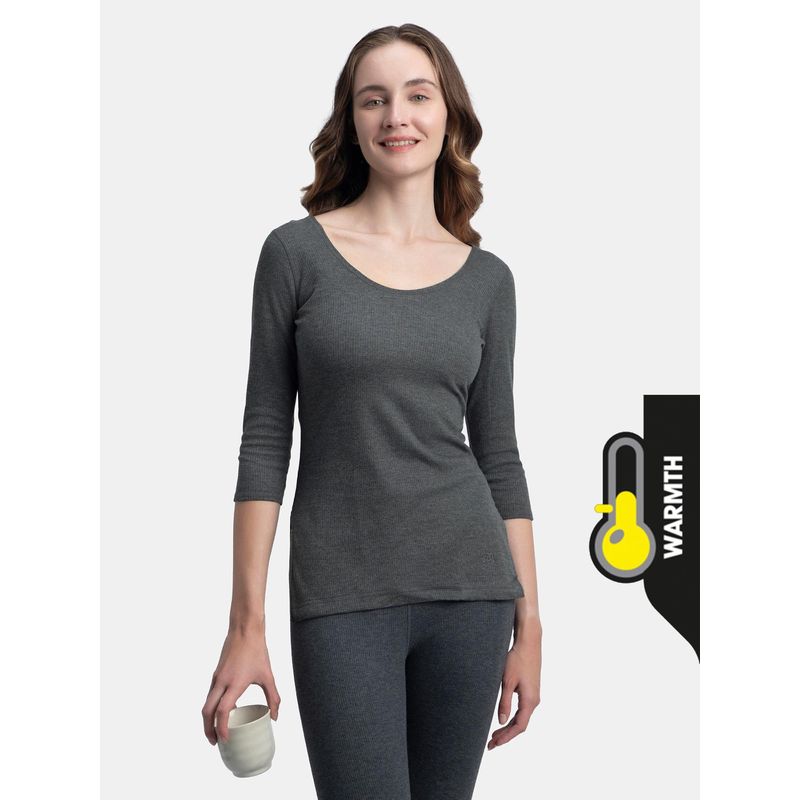 Jockey 2503 Women Extra Warmth Cotton Rich 3/4th Sleeve Thermal Top-Charcoal Melange (S)