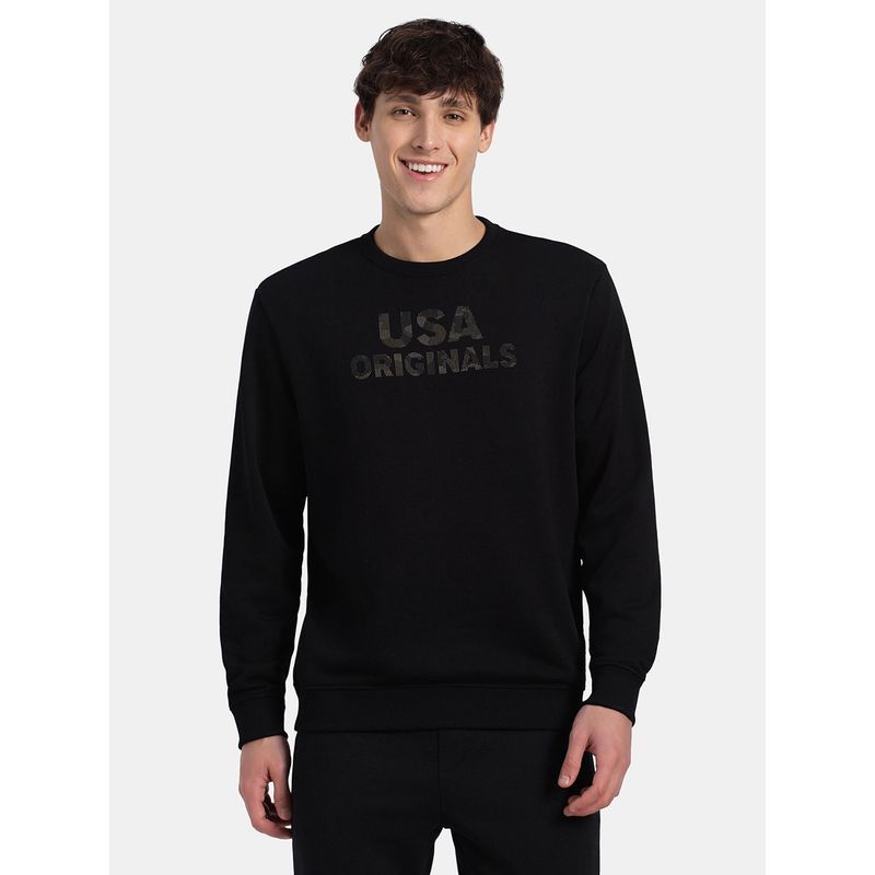 Jockey UM51 Men Super Combed Cotton French Terry Printed Sweatshirt - Black (S)