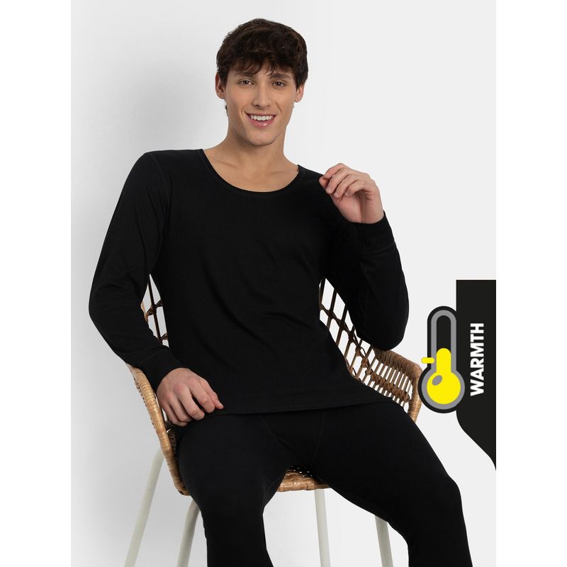 Jockey 2401 Men Extra Warmth Combed Cotton Rich Thermal Undershirt - Black (L)