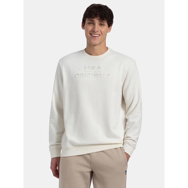 Jockey UM51 Men Super Combed Cotton French Terry Printed Sweatshirt - Cannaoli Cream (L)
