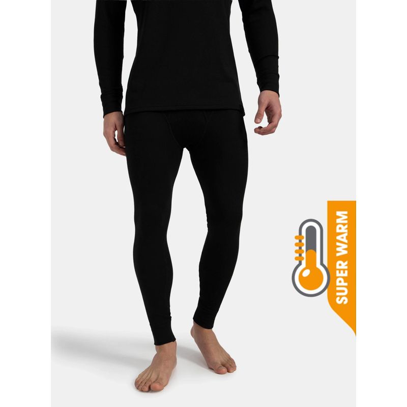 Jockey 2421 Men Super Warm Combed Cotton Rich Brushed Thermal Long John - Black (M)