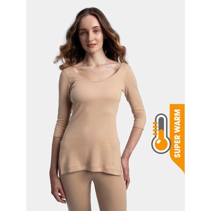 Jockey 2543 Women Super Warmth Cotton Rich Brushed 3/4th Sleeve Thermal Top - Skin (L)