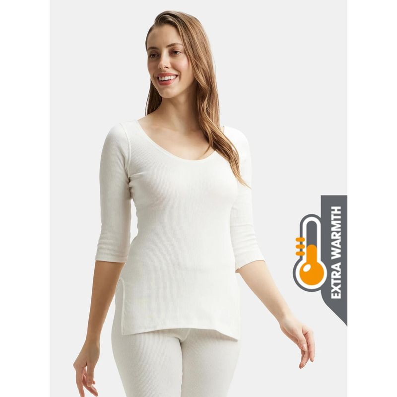 Jockey 2503 Women Extra Warmth Cotton Rich 3/4th Sleeve Thermal Top - Off White (M)