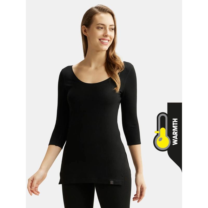 Jockey 2511 Women Soft Touch Microfiber Elastane 3/4th Sleeve Thermal Top - Black (S)