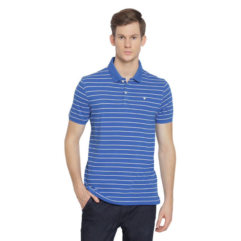 AM SWAN Mens Stripes Turkish Sea - Blue Polo T-Shirt (S)
