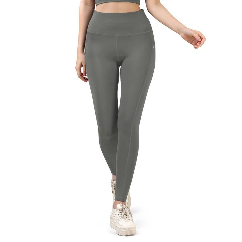 Soie Women High Waist Ankle Length Quick Dry Sports Leggings with Side Pockets (L)