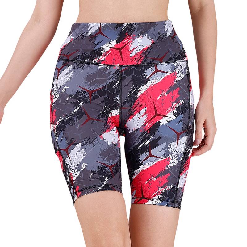 Soie Women High Waist Knee Length Quick Dry Printed Sports Shorts with Pocket (XL)