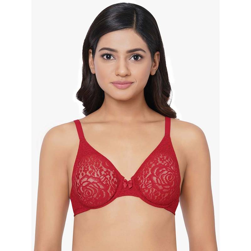 Wacoal Halo Lace Non-Padded Wired 3-4Th Cup Lace Everyday Comfort Bra - Red (32C)