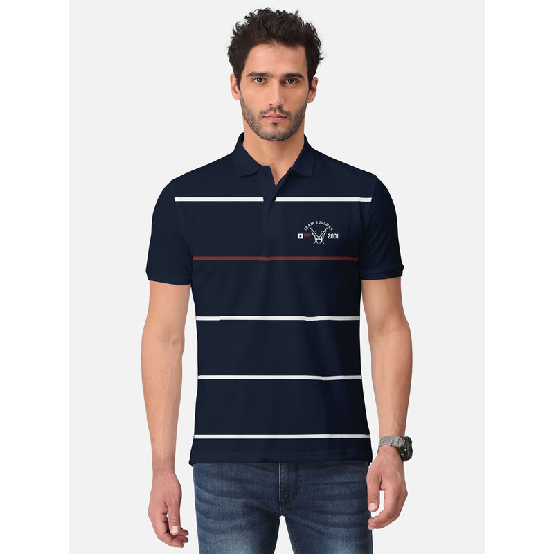 BULLMER Navy Blue Trendy Printed Half Sleeve Polo T-Shirt for Mens (4XL)