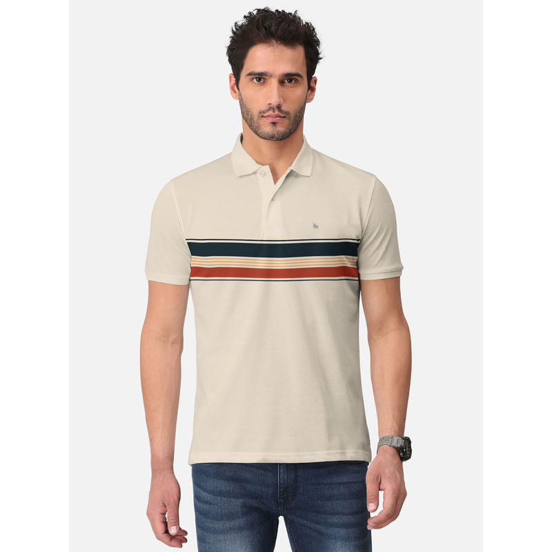 BULLMER Beige Trendy Printed Half Sleeve Polo T-Shirt for Mens (4XL)