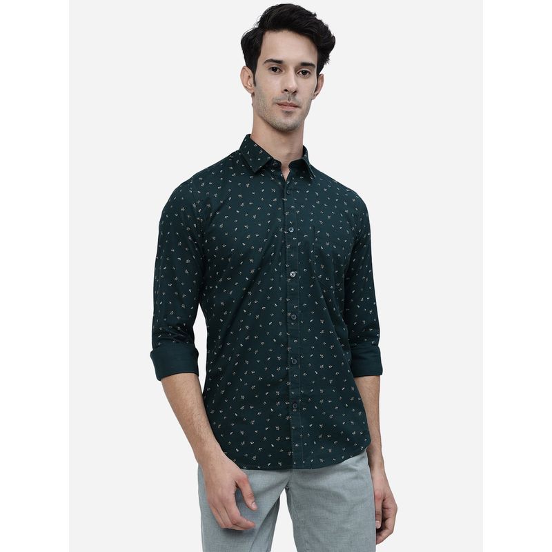 Greenfibre Men Forest Green Cotton Smart Fit Printed Casual Shirt (38)