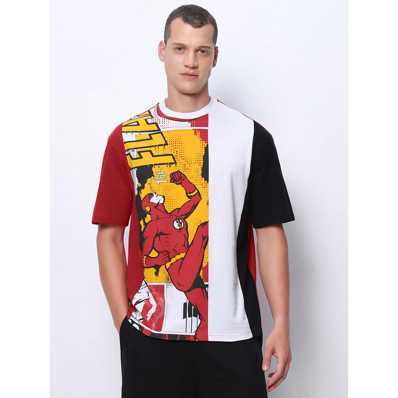 Bewakoof Official DC Men's Red The Flashed Graphic Printed Oversized T-shirt (L)