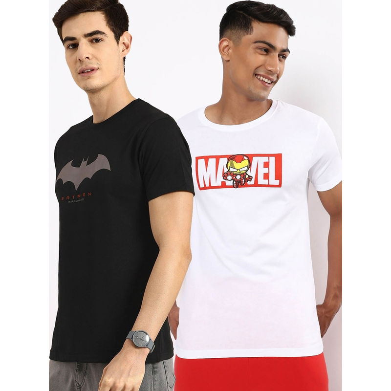 Bewakoof X Official Dc Comics Merchandise Men Black & White Graphic T-Shirts (Pack of 2) (S)