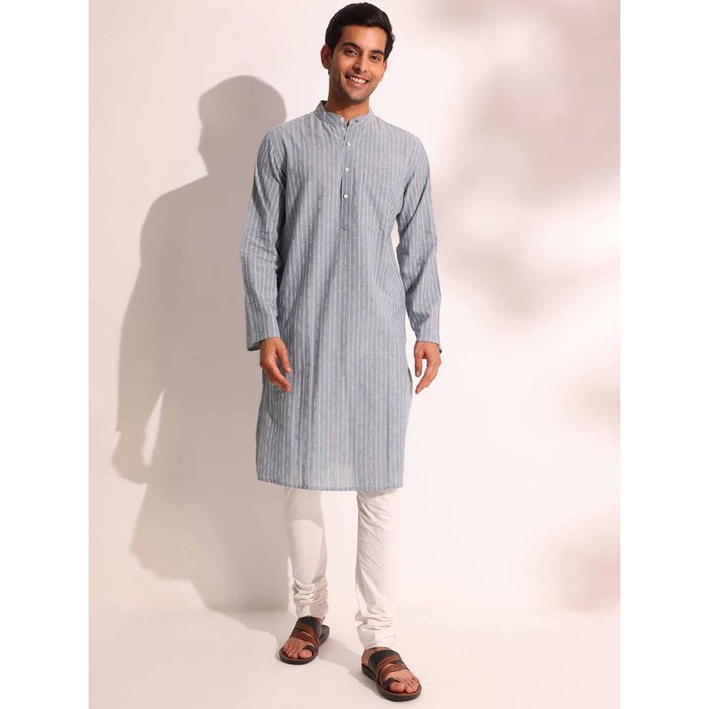 Fabindia Grey Cotton Dobby Long Kurta (L)
