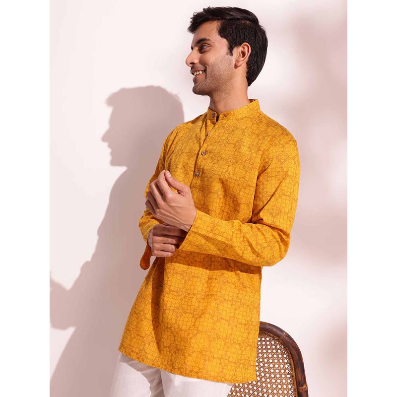Fabindia Yellow Cotton Hand Block Printed Short Kurta (M)