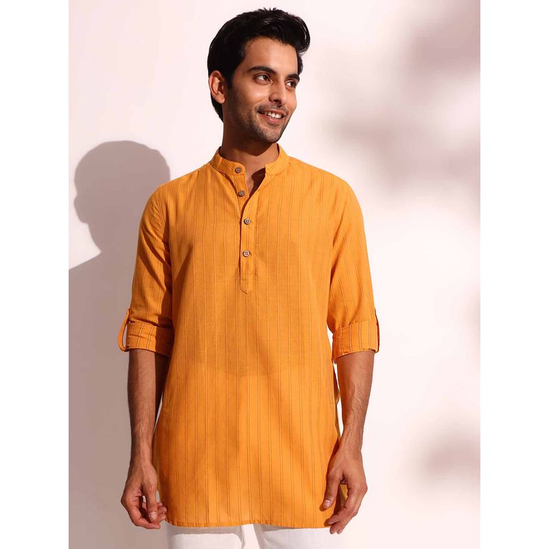 Fabindia Yellow Cotton Dobby Short Kurta (L)