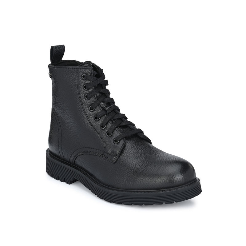 Delize Solid Black Lace-Up Derby Boots (UK 8)