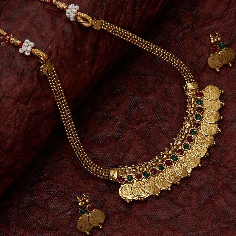 Indian gold sales coin necklace