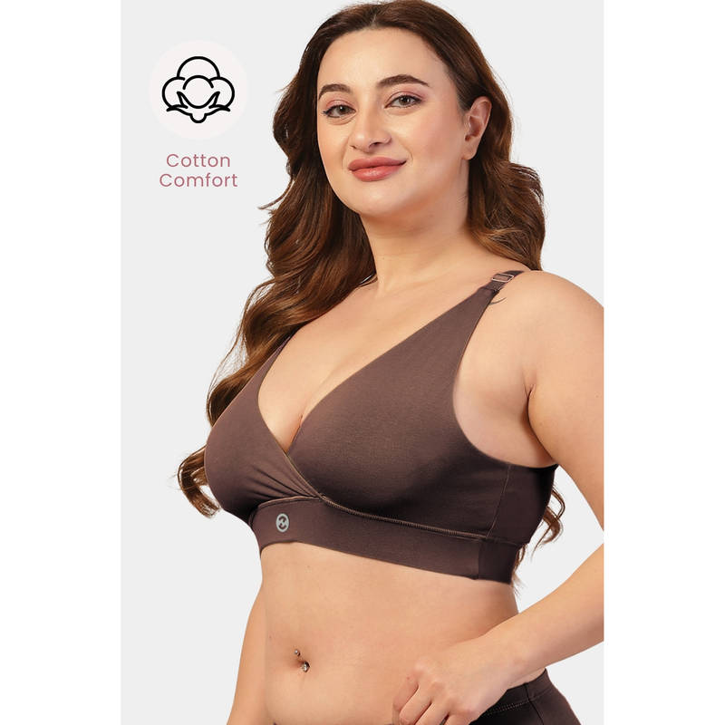 Zelena Brown Cotton Maternity Adjustable Strap Nursing Bra (S)
