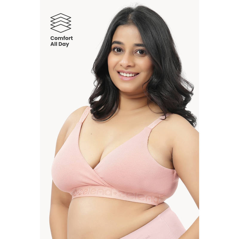Zelena 24/7 Maternity and Nursing Sleep Bra Cotton Ribbed Wirefree Bra Rose Gold (S)