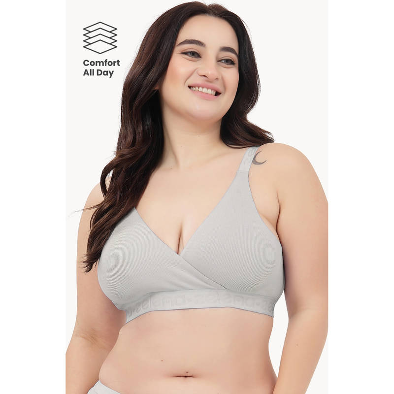 Zelena 24/7 Maternity and Nursing Sleep Bra Cotton Ribbed Wirefree Bra Grey Melange (S)