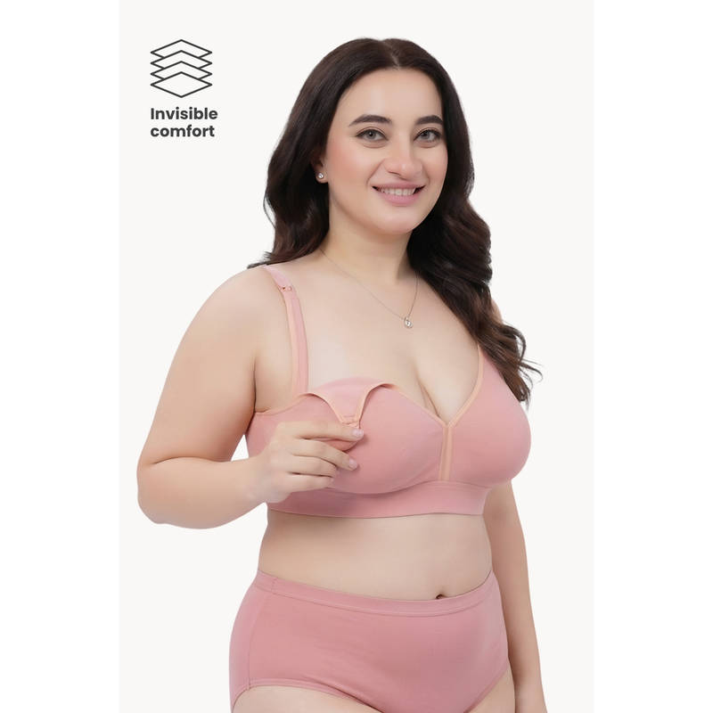 Zelena Moulded Maternity Bra Wirefree Full Coverage Feeding Bra Rose Gold (2XL)