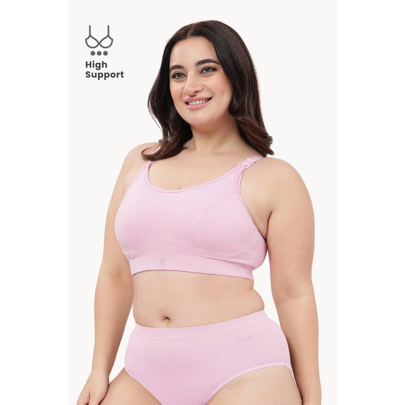 Zelena Cotton Maternity and Nursing Bra Full Coverage Wirefree Feeding Bra Baby Pink (S)