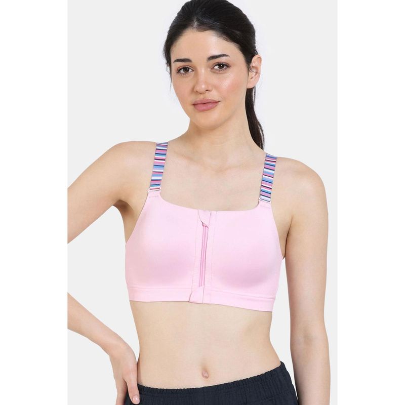 Zivame High Impact Quick Dry Front Opening Multicolor Strap Sports Bra - Pink-A-Boo (32C)