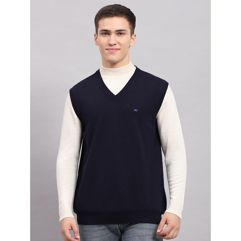Monte Carlo Men's Solid Navy Blue V Neck Sleeveless Sweater (2XL)