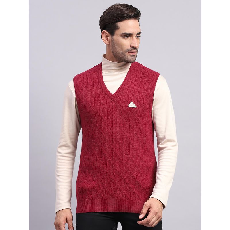 Monte Carlo Men's Solid Wine V Neck Sleeveless Sweater (XL)