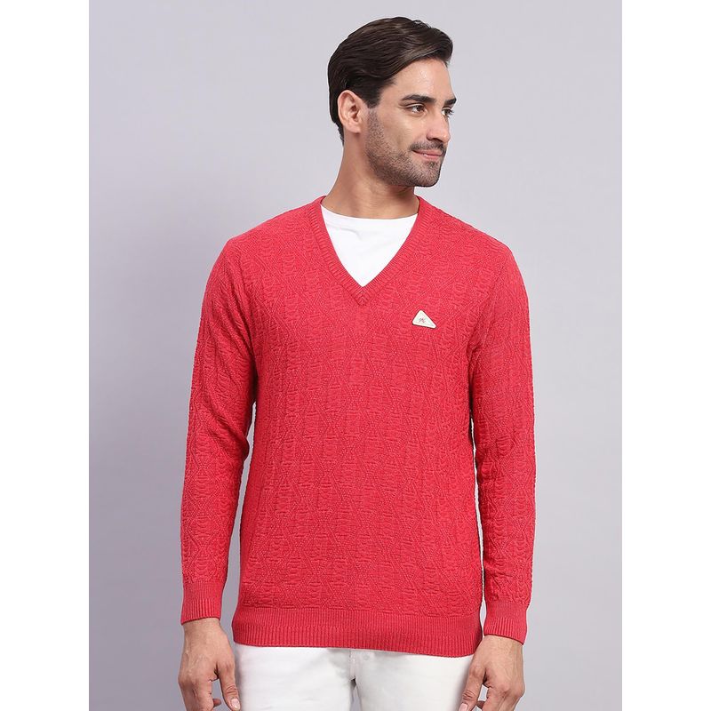 Monte Carlo Men's Pink V Neck Full Sleeves Pullover Sweater (M)